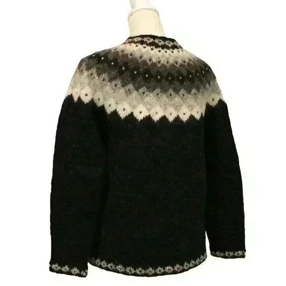 Authentic Icelandica 100% Wool Button Up Black and White Knit Cardigan Size S - Picture 5 of 6